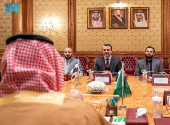 Saudi Arabia's Defense Minister Prince Khalid bin Salman meets Syria's newly appointed Foreign Minister Asaad Hassan al-Shibani, in Riyadh