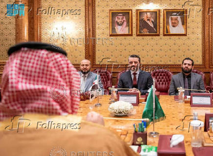 Saudi Arabia's Defense Minister Prince Khalid bin Salman meets Syria's newly appointed Foreign Minister Asaad Hassan al-Shibani, in Riyadh