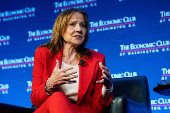 FILE PHOTO: General Motors chair and CEO Mary Barra participates in an Economic Club of Washington discussion in Washington