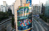 A mural depicting late F1 Brazilian driver Ayrton Senna in Sao Paulo