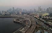 FILE PHOTO: FILE PHOTO: A drone view of the construction work of the upcoming coastal road in Mumbai