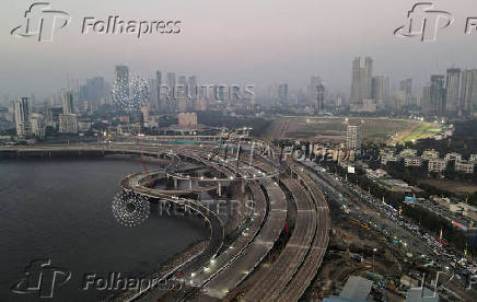 FILE PHOTO: FILE PHOTO: A drone view of the construction work of the upcoming coastal road in Mumbai