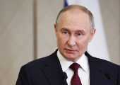 Russian President Putin attends a press conference in Astana