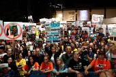 People rally demanding the release of hostages kidnapped during the deadly October 7, 2023 attack, in Tel Aviv