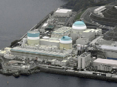 An aerial view shows Shikoku Electric Power's Ikata nuclear plant near the water in Ikata, Japan