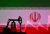FILE PHOTO: Illustration shows Iran flag, oil pump jack and stock graph