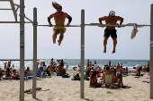 People spend time at the beach, in Tel Aviv