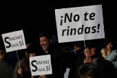 People march to show support for Spain's PM Sanchez, in Madrid
