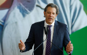 O ministro da Fazenda, Fernando Haddad, em coletiva no Palcio do Planalto