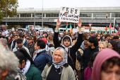 Protesters attend a demonstration in support of Palestinians, in Berlin