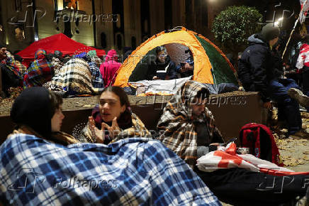 Protest against the results of a parliamentary election on the eve of the new parliament's first session, in Tbilisi