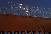 View of the wall on the United States and Mexico border in Mexicali