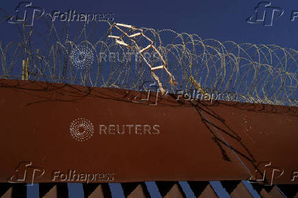 View of the wall on the United States and Mexico border in Mexicali