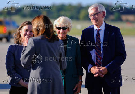 Democratic presidential nominee and U.S. Vice President Kamala Harris attends a campaign event in Madison