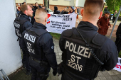 Protest on the day of the trial against AfD leader Bjoern Hoecke in Halle