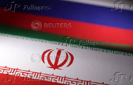 Illustration shows Iranian and Russian flags