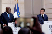 Congo's President Felix Tshisekedi and French President Emmanuel Macron hold a press conference, in Paris