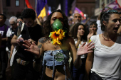 Activists attend the global Fridays for Future climate demonstration in Rio de Janeiro