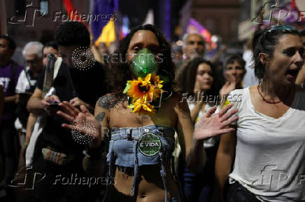 Activists attend the global Fridays for Future climate demonstration in Rio de Janeiro