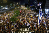 People rally demanding the release of hostages kidnapped during the deadly October 7, 2023 attack, in Tel Aviv