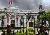 Members of unions and social organizations protest on the sidelines of the APEC summit in Lima