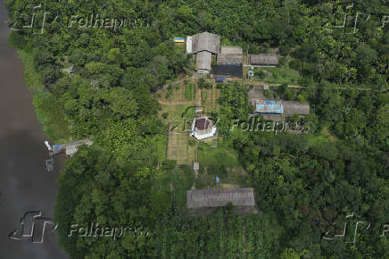 Vista de drone da Eco-Fazenda Escola Pat An, em Breves (PA)