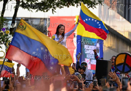 Venezuela opposition leader Machado appears at protest