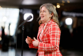New Brunswick Premier Susan Holt speaks to journalists before a meeting with federal, provincial and territorial leaders at the Canadian War Museum in Ottawa