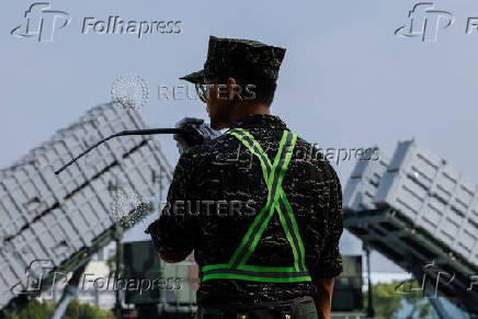 Hsiung Feng III and II mobile missile launchers are seen during Taiwanese President Lai Ching-te?s visit to a military base in response to recent Chinese military drills, in Taoyuan