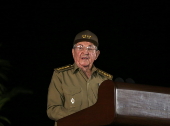 Cuban President Raul Castro speaks at a tribute in honor of former Cuban leader Fidel Castro in Santiago de Cuba