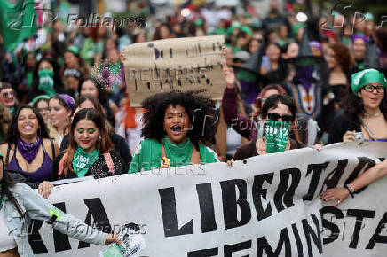 Demonstrators take part in a rally to mark International Safe Abortion Day, in Bogota