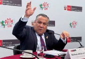 Peru's Prime Minister Gustavo Adrianzen addresses the media, in Lima