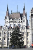 Christmas tree installed at the parliament building in Budapest