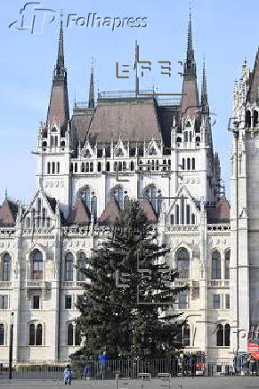 Christmas tree installed at the parliament building in Budapest