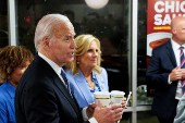 U.S. President Joe Biden and First Lady Jill Biden pick up an order from a Waffle House, in Marietta