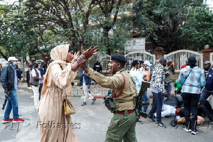 Kenyan activists and civil society representatives gather to deliver a list of people who disappeared during demonstrations against the government proposed tax hikes, in Nairobi