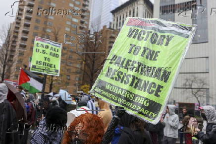 Students protest in support of the Palestinian people, in New York