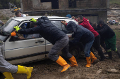 Aftermath of deadly floods and landslides in a village of Trusina