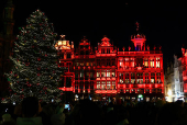 Brussels' Grand Place is illuminated during a light show as part of the Christmas 