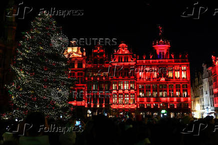 Brussels' Grand Place is illuminated during a light show as part of the Christmas 