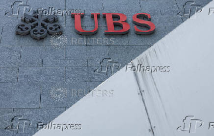 A UBS logo is pictured on the branch of the Swiss bank in Lucerne