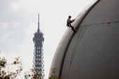 The Paris 2024 Olympic Games cauldron during its dismantling in the Tuileries Gardens in Paris