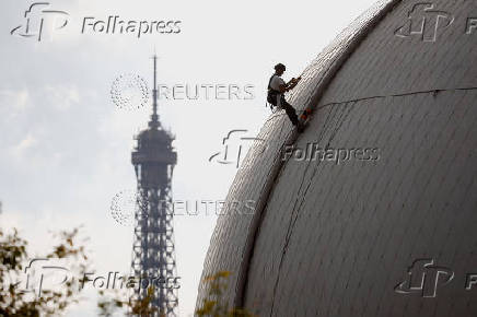 The Paris 2024 Olympic Games cauldron during its dismantling in the Tuileries Gardens in Paris