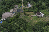 Vista de drone da Eco-Fazenda Escola Pat An, em Breves (PA)