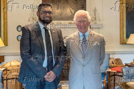 King Charles III during an audience with President of Guyana Mohamed Irfaan Ali at Dumfries House in Cumnock