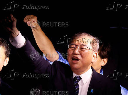 Japan's PM Shigeru Ishiba attends a campaign for the upcoming general election, in Kashiwa