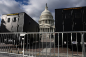 Police vehicles are parked outside the US Capitol building in Washington