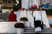 Members of the media gather outside the Gemelli Hospital where Pope Francis is admitted to continue treatment for ongoing bronchitis, in Rome