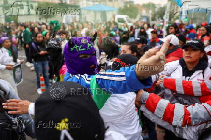 Demonstrators take part in a rally to mark International Safe Abortion Day, in Bogota