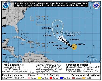 La tormenta tropical Kirk avanza por el Atlntico con miras a convertirse en un huracn